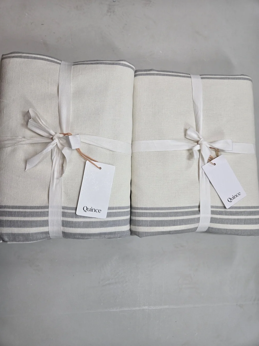NWT QUINCE Set 2 48x84 Coastal Stripe Linen Cotton True Blackout Curtains 9201